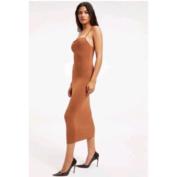 Good American Scuba Spaghetti Bodycon Midi Dress Rust Brown Size 2 Medium - Picture 3 of 6